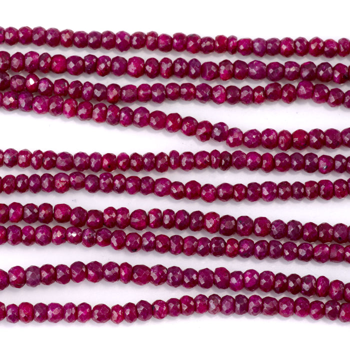 Ruby 2-3x3-4mm Dyed Dark Pink Faceted Irregular Rondelle Beads - 15-16 Inch