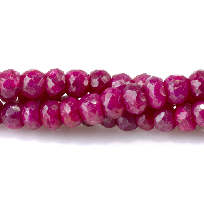Ruby 2-3x3-4mm Dyed Dark Pink Faceted Irregular Rondelle Beads - 15-16 Inch