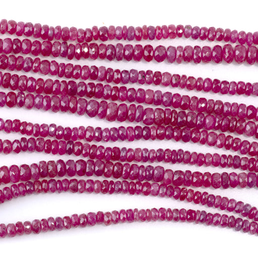 This is a Dakota Stones 2-6mm Ruby Gemstone strand with natural faceted rondelle beads in 15-16 inch strand.