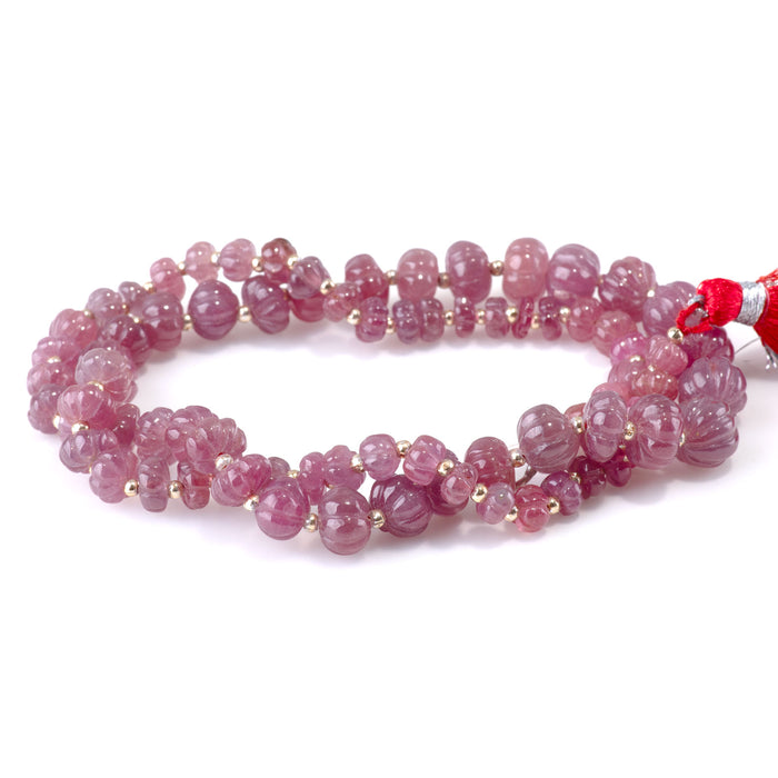 Ruby 2x5-7x9mm Carved Rondelle - 18 Inch