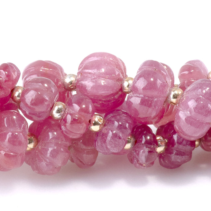 Ruby 2x5-7x9mm Carved Rondelle - 18 Inch