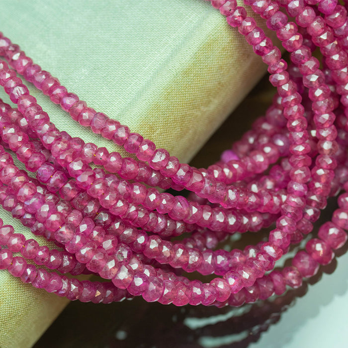 Ruby 3-4mm Faceted Rondelle - 15-16 Inch