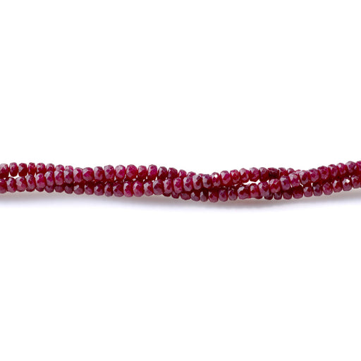 This is a Dakota Stones 3-4mm Red Ruby Gemstone strand with natural faceted rondelle beads in 15-16 inch strand.