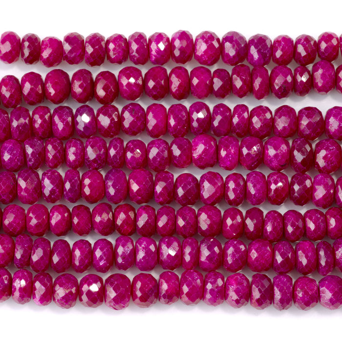 Ruby 3-5x5-7mm (Dyed) Pink Faceted Irregular Rondelle Beads - 15-16 Inch