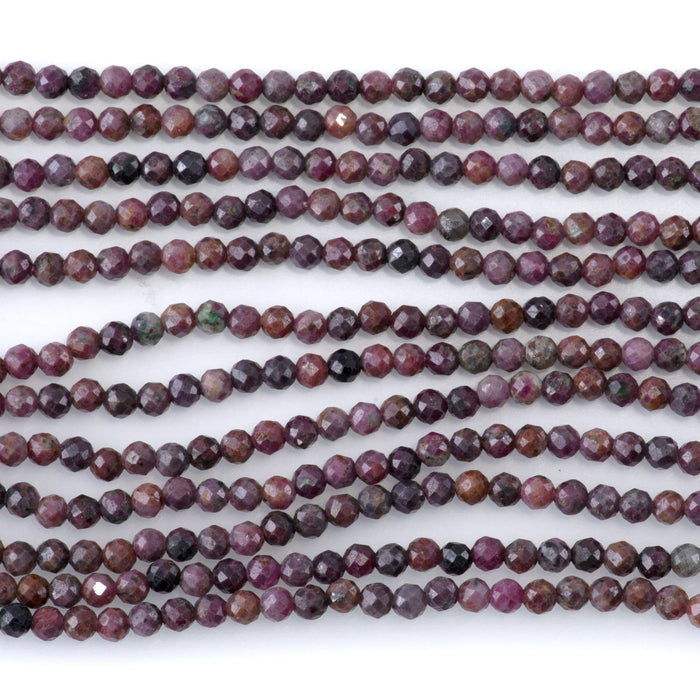 Ruby 3mm Faceted Round - 15 Inch