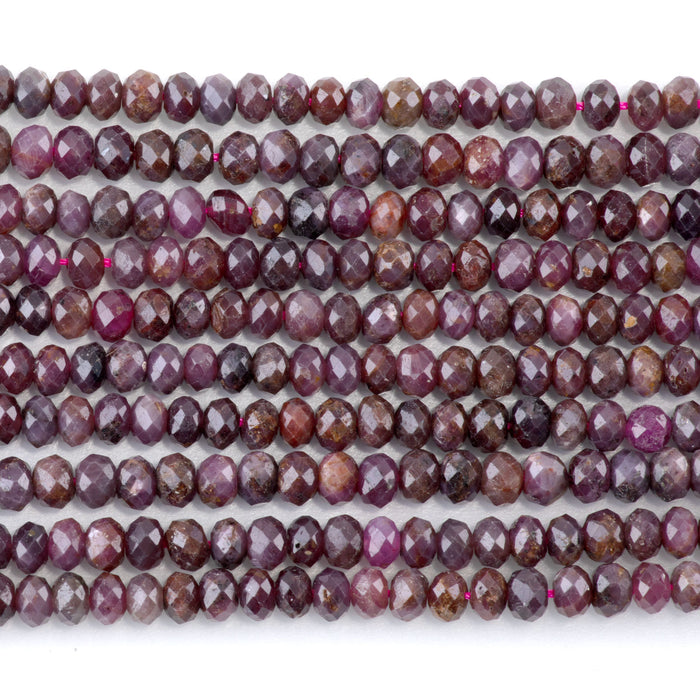 Ruby 3x4mm Faceted Rondelle - 15-16 Inch
