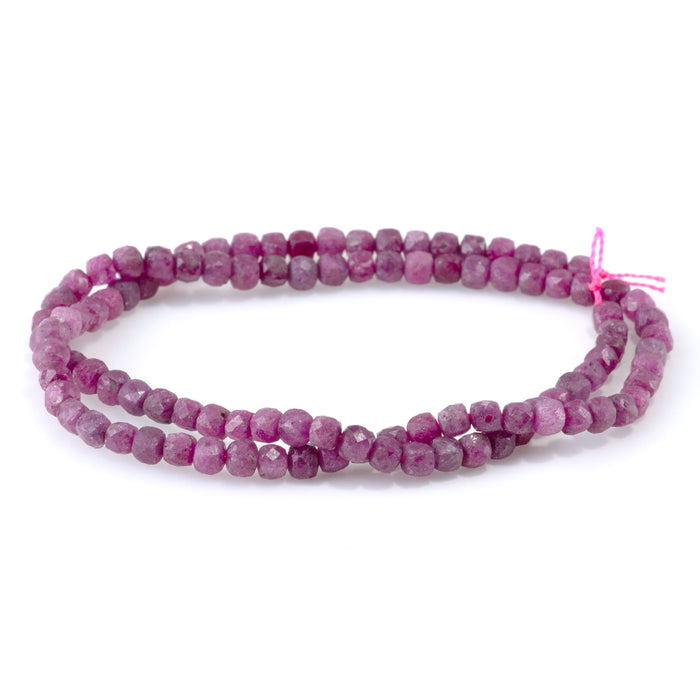 Ruby (Heated) 4mm Faceted Cube - 15-16 Inch