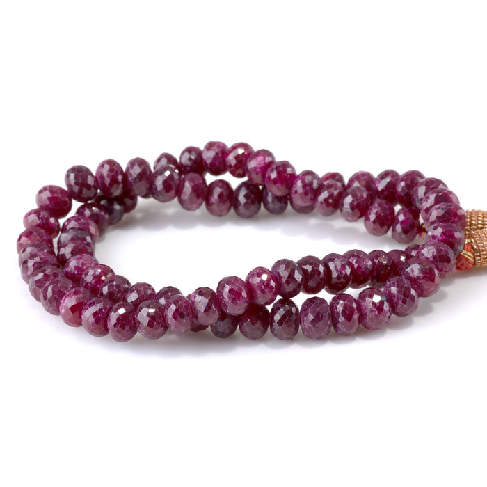 Ruby 5-6x7-8mm (Dyed) Dark Pink Faceted Irregular Rondelle Beads - 15-16 Inch