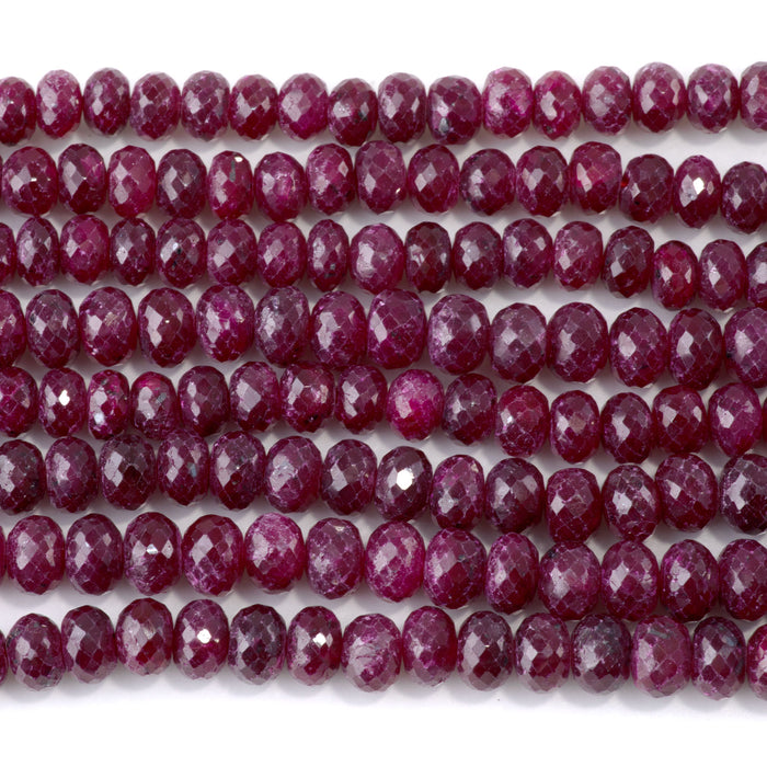 Ruby 5-6x7-8mm (Dyed) Dark Pink Faceted Irregular Rondelle Beads - 15-16 Inch