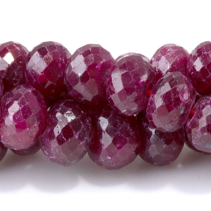 Ruby 5-6x7-8mm (Dyed) Dark Pink Faceted Irregular Rondelle Beads - 15-16 Inch