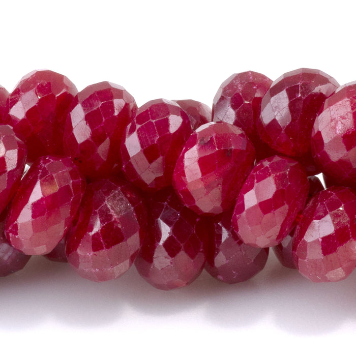 Ruby 5x8-9mm (Dyed) Red Faceted Irregular Rondelle Beads - 15-16 Inch