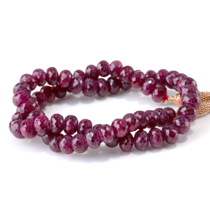 Ruby 6-7x9-10mm (Dyed) Dark Pink Faceted Irregular Rondelle Beads - 15-16 Inch