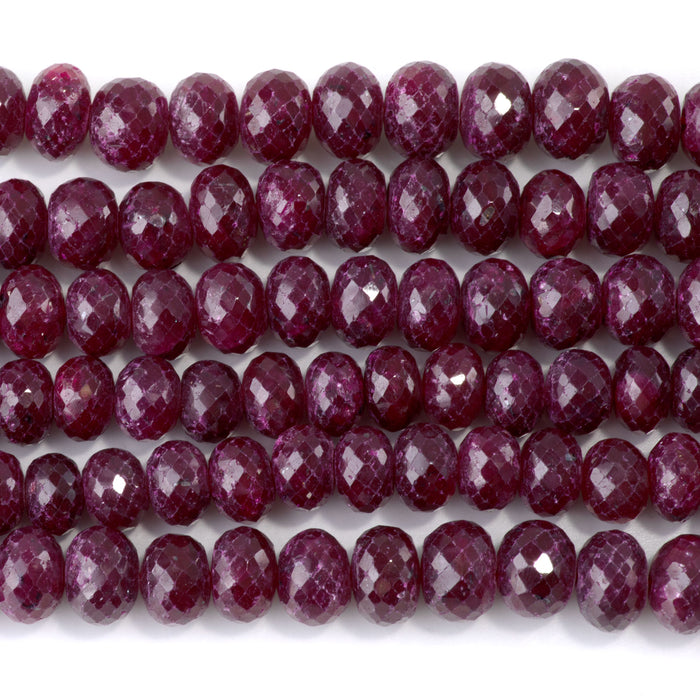 Ruby 6-7x9-10mm (Dyed) Dark Pink Faceted Irregular Rondelle Beads - 15-16 Inch