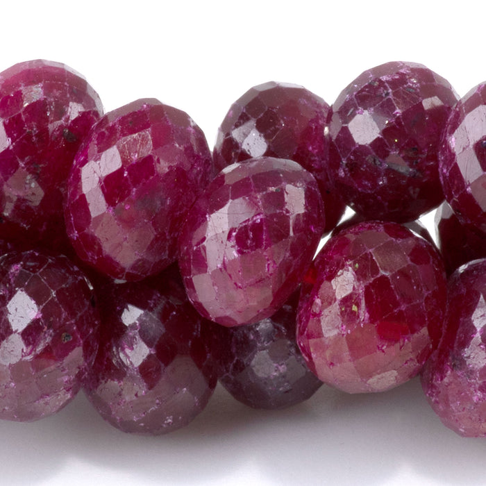 Ruby 6-7x9-10mm (Dyed) Dark Pink Faceted Irregular Rondelle Beads - 15-16 Inch