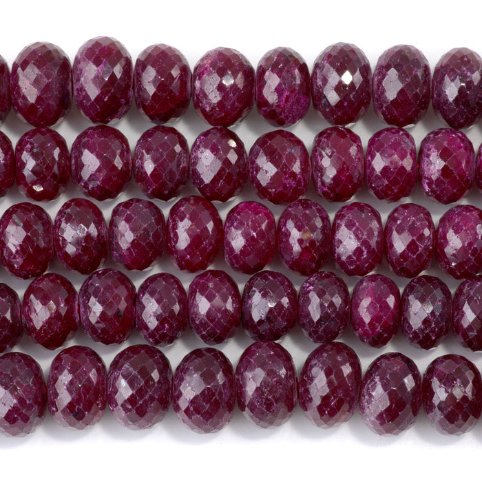 Ruby 8-9x10-12mm (Dyed) Dark Pink Faceted Irregular Rondelle Beads - 15-16 Inch