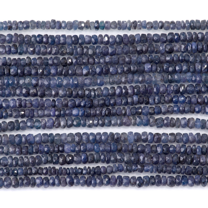 Blue Sapphire 2-3x3-4mm Faceted Irregular Rondelle Beads - 15-16 Inch