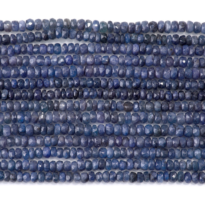 Blue Sapphire 2-3x4-5mm Faceted Irregular Rondelle Beads - 15-16 Inch