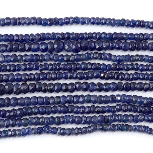 This is a Dakota Stones 2x3-4x6mm Sapphire Gemstone strand with rondelle beads in 18 inch strand.