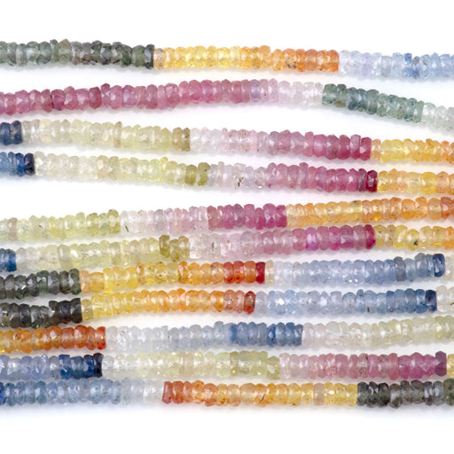 This is a Dakota Stones 3-4mm Sapphire Banded Facete Gemstone strand with natural rondelle beads in 18 inch strand.
