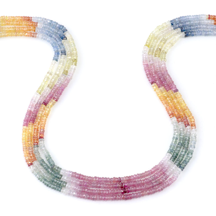 Multi Sapphire (Natural) 3-4mm Banded Facete Rondelle - 18 Inch