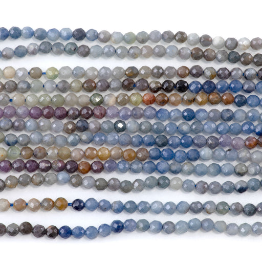 This is a Dakota Stones 3mm Sapphire Banded Gemstone strand with A grade faceted round beads in 15-16 inch strand.