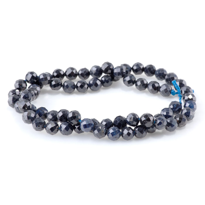 Sapphire 6mm Dark Blue Faceted Round A Grade - 15-16 Inch