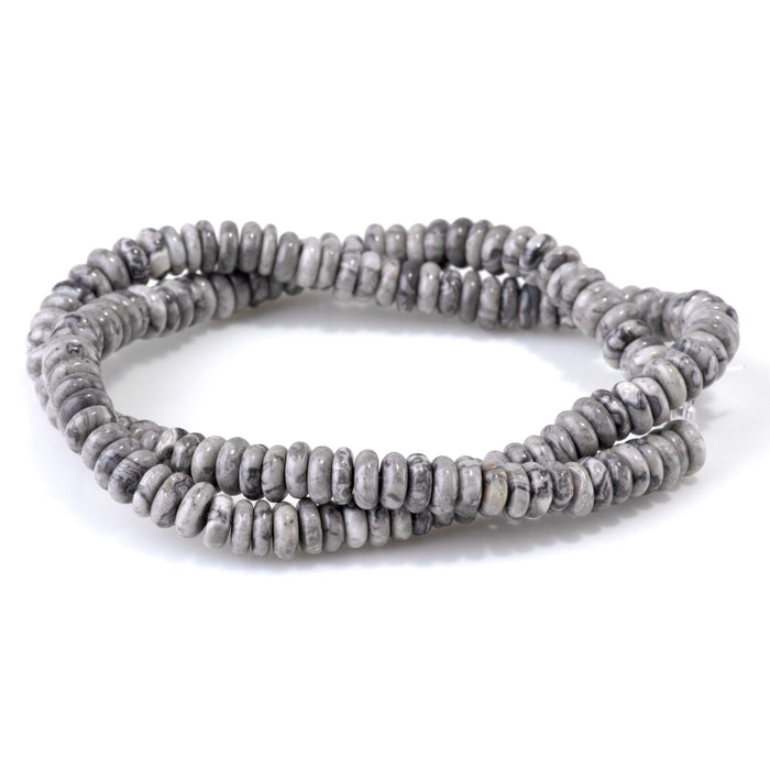 Silver Crazy Lace Agate 2x6mm Thin Rondelle - 15-16 Inch