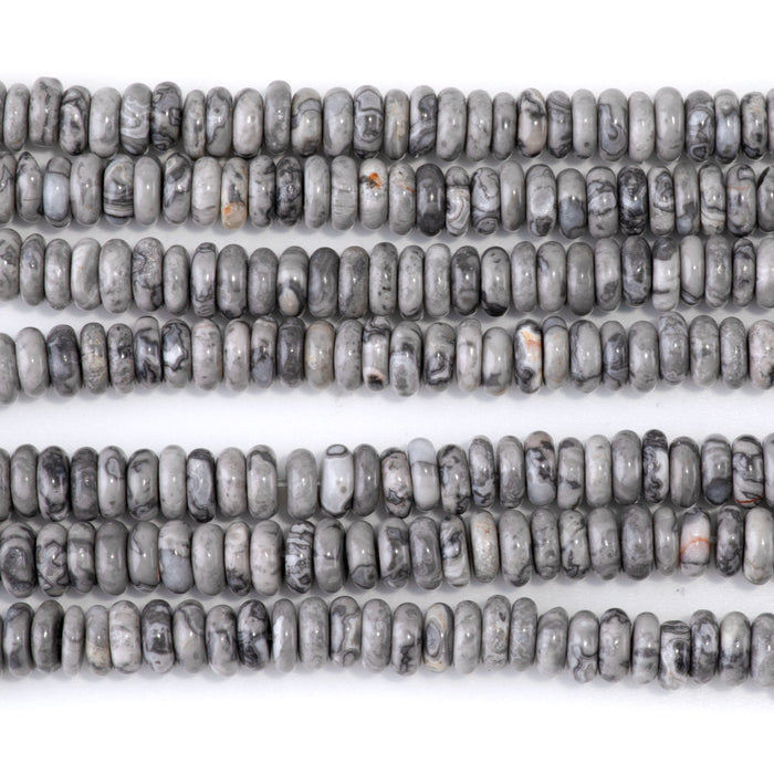 Silver Crazy Lace Agate 2x6mm Thin Rondelle - 15-16 Inch