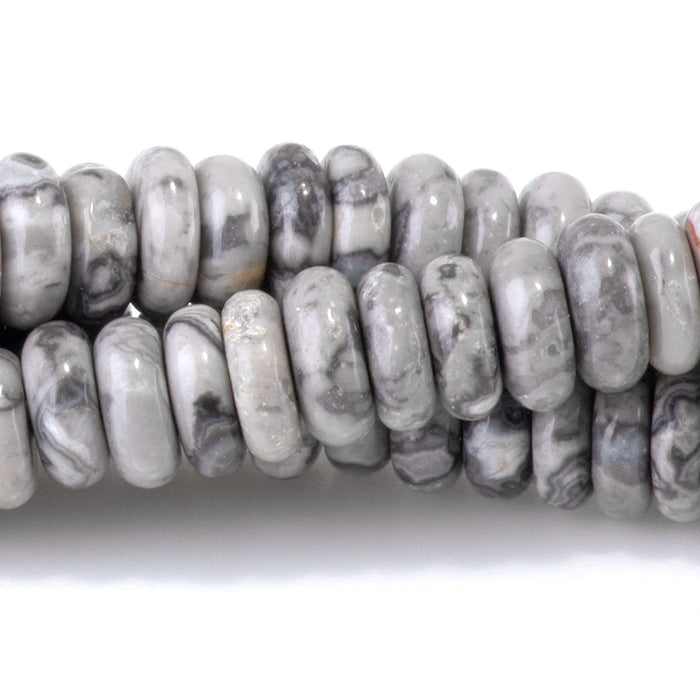 Silver Crazy Lace Agate 2x6mm Thin Rondelle - 15-16 Inch