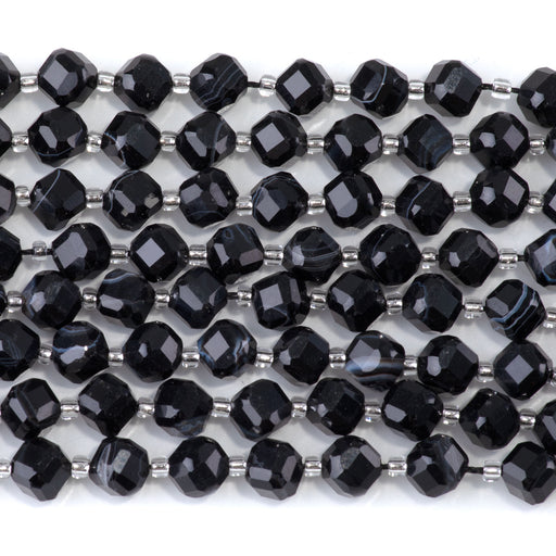 This is a Dakota Stones 6x8mm Black Sardonyx Corner Gemstone strand with table-cut cube beads in 15-16 inch strand.