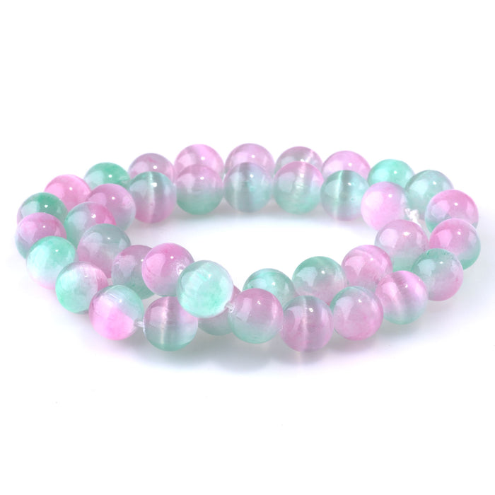 Selenite 10mm Round Green Pink (Dyed) - 15-16 Inch