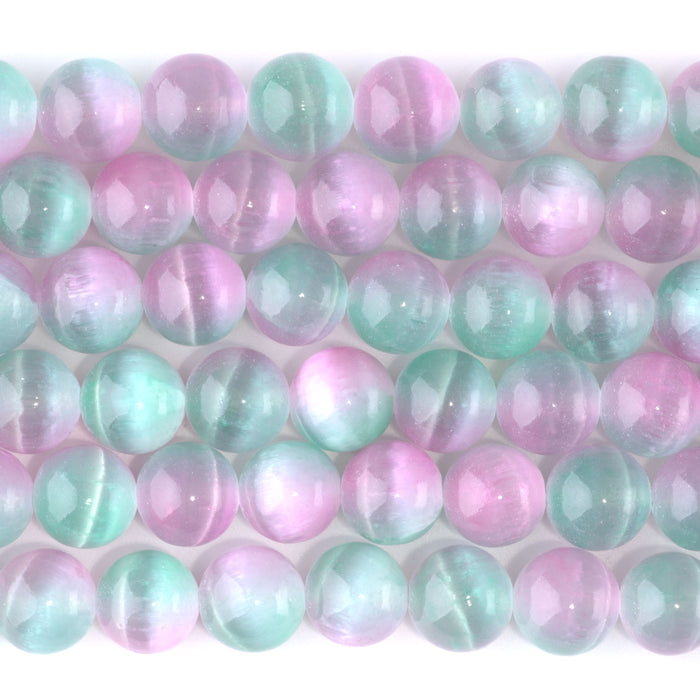Selenite 10mm Round Green Pink (Dyed) - 15-16 Inch