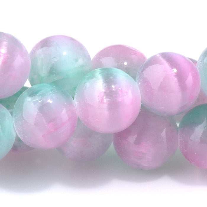 Selenite 10mm Round Green Pink (Dyed) - 15-16 Inch
