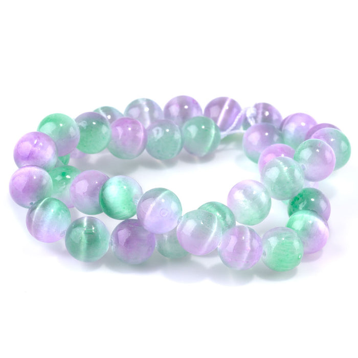 Selenite 10mm Round Green Purple (Dyed) - 15-16 Inch