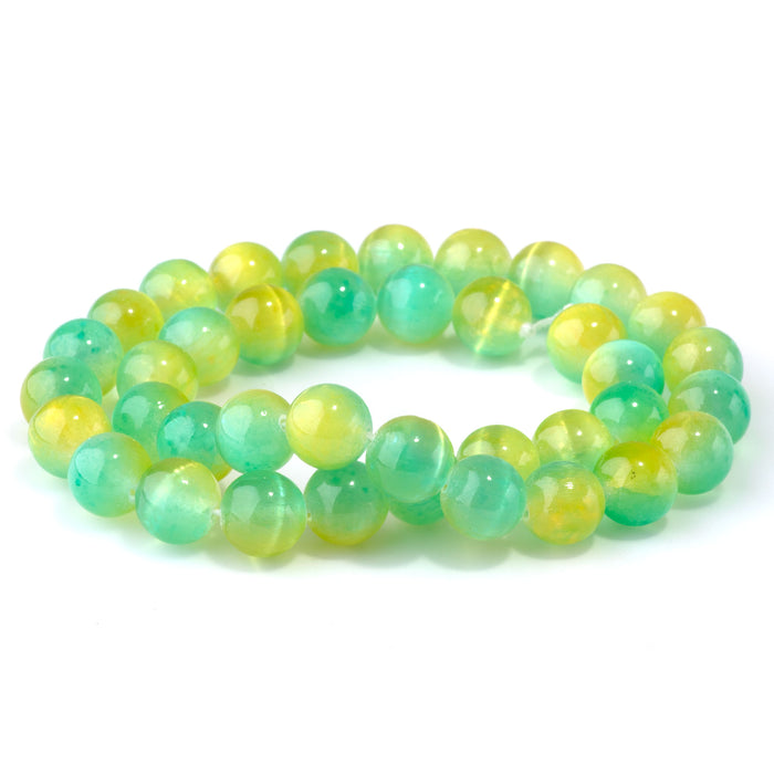Selenite 10mm Round Green Yellow (Dyed) - 15-16 Inch