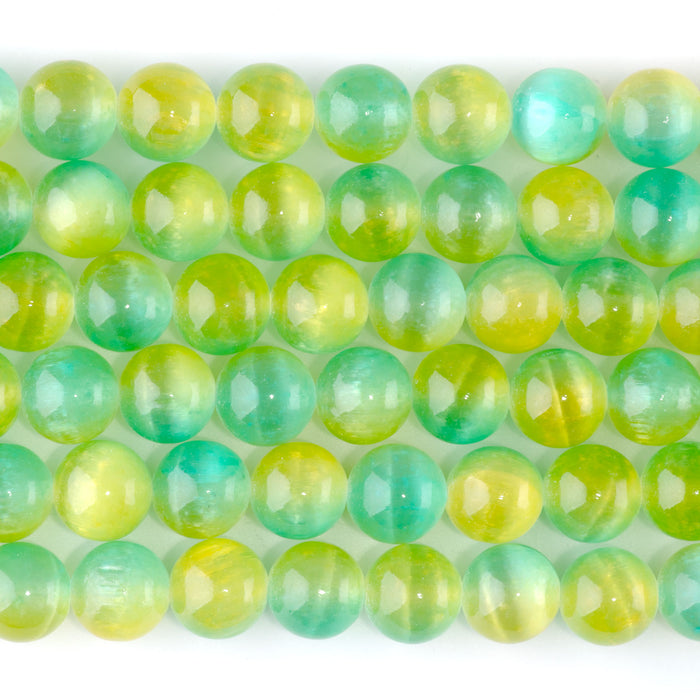 Selenite 10mm Round Green Yellow (Dyed) - 15-16 Inch