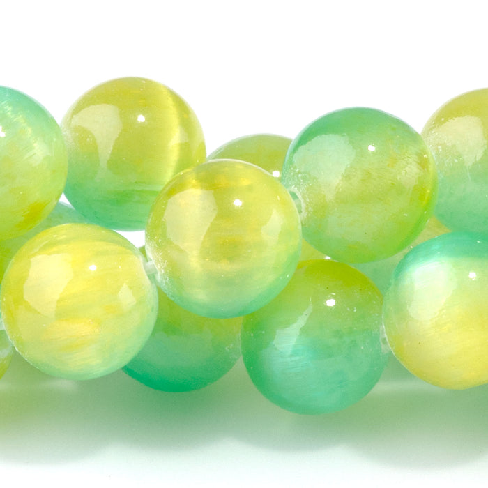 Selenite 10mm Round Green Yellow (Dyed) - 15-16 Inch
