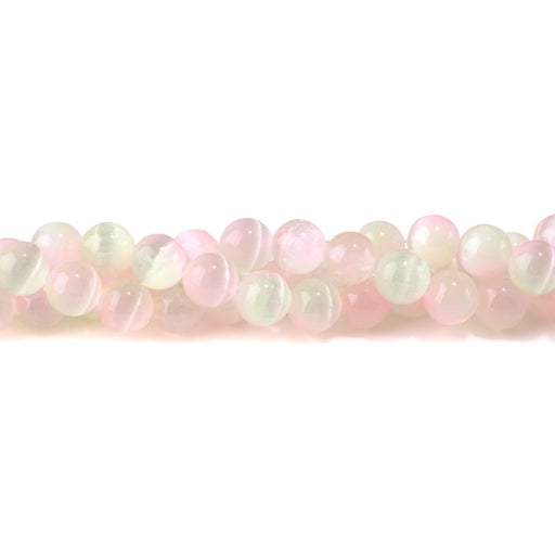 This is a Dakota Stones 10mm Selenite Lime Pink Gemstone strand with dyed round beads in 15-16 inch strand.