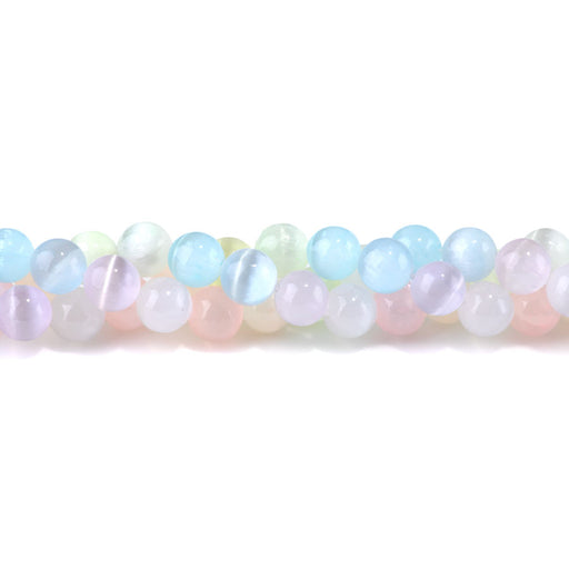 This is a Dakota Stones 10mm Selenite Pastel Rainbow Gemstone strand with dyed round beads in 15-16 inch strand.