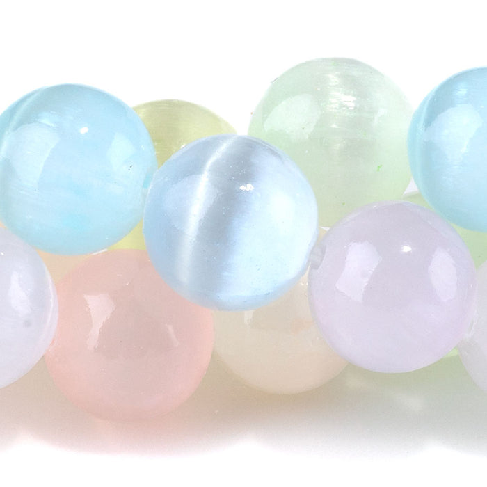 Selenite 10mm Round Pastel Rainbow (Dyed) - 15-16 Inch