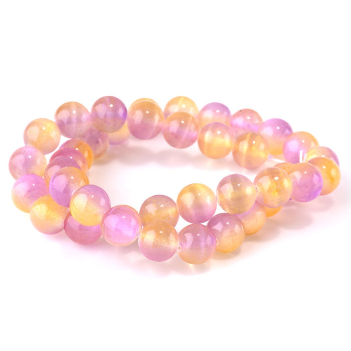 Selenite 10mm Round Yellow Pink (Dyed) - 15-16 Inch