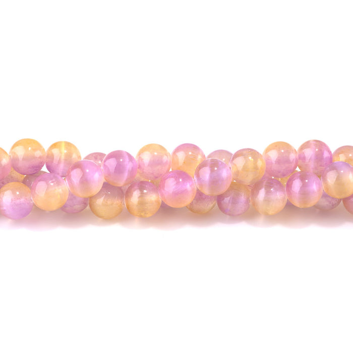 Selenite 10mm Round Yellow Pink (Dyed) - 15-16 Inch