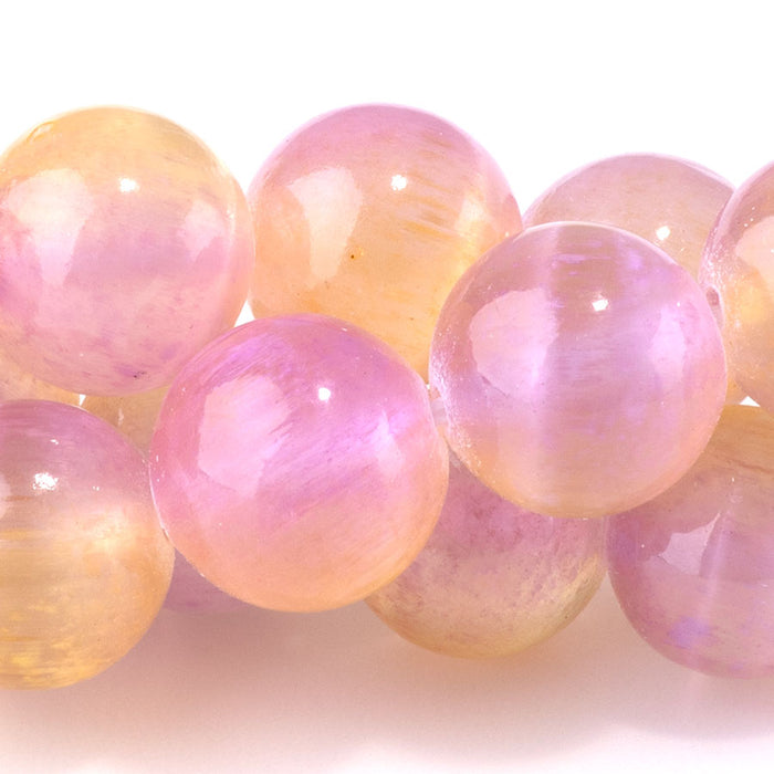 Selenite 10mm Round Yellow Pink (Dyed) - 15-16 Inch