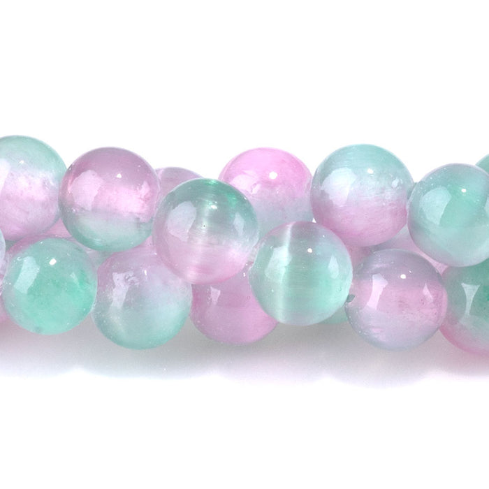 Selenite 6mm Round Green Purple (Dyed) - 15-16 Inch