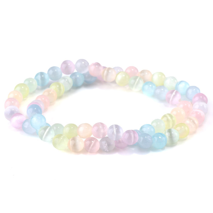 Selenite 6mm Round Pastel Rainbow (Dyed) - 15-16 Inch