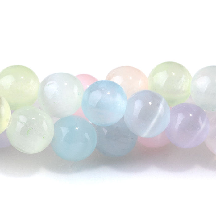 Selenite 6mm Round Pastel Rainbow (Dyed) - 15-16 Inch