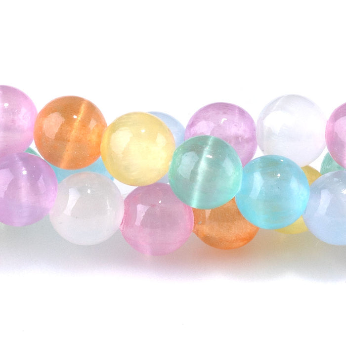 Selenite 6mm Round Rainbow (Dyed) - 15-16 Inch