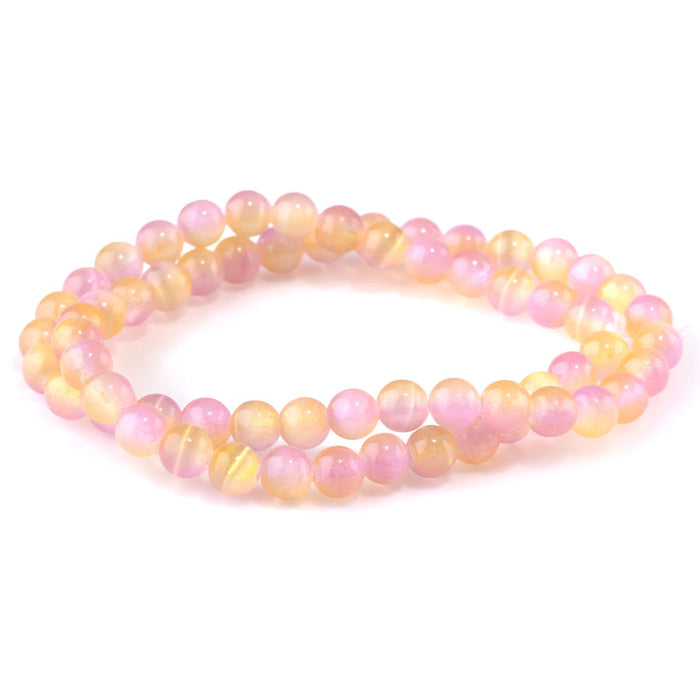 Selenite 6mm Round Yellow Pink (Dyed) - 15-16 Inch