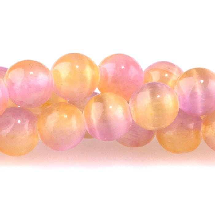 Selenite 6mm Round Yellow Pink (Dyed) - 15-16 Inch