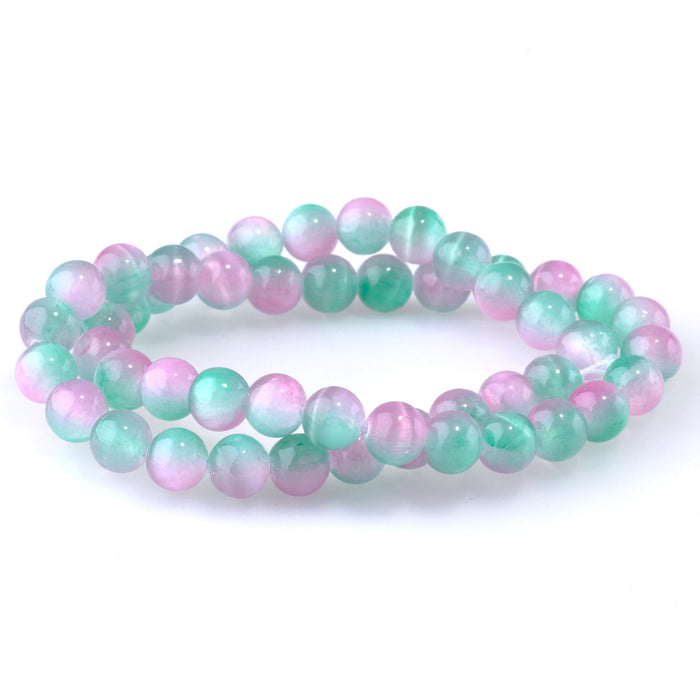 Selenite 8mm Round Green Pink (Dyed) - 15-16 Inch